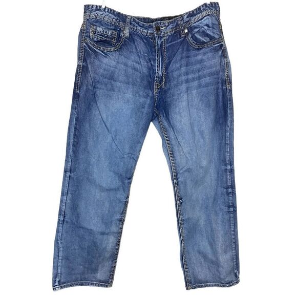 TK Axel Jeans Mens Sz 36x32 Madison Blue Denim Treadwell Relaxed Straight Jeans - Picture 1 of 6